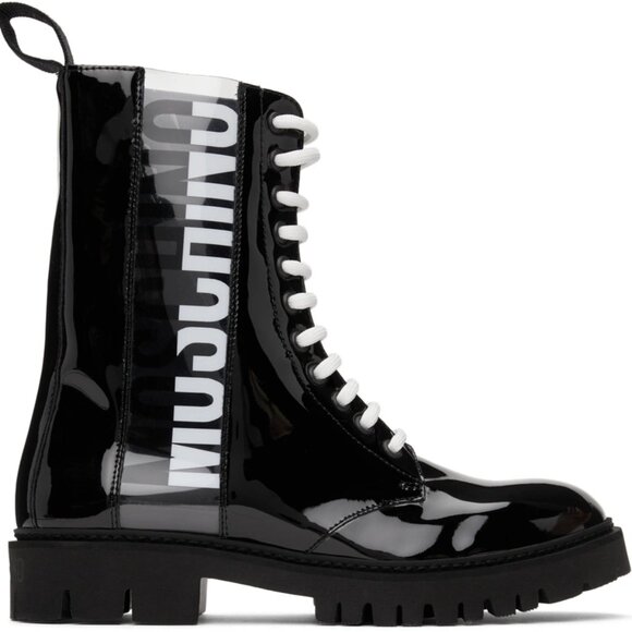 NIB Authentic Moschino PVC Logo Boots - Picture 1 of 13